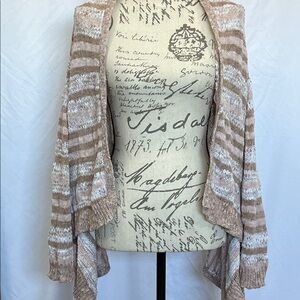 Delicate knit tiered open cardigan pale pink white tan L junior Charlotte Russe